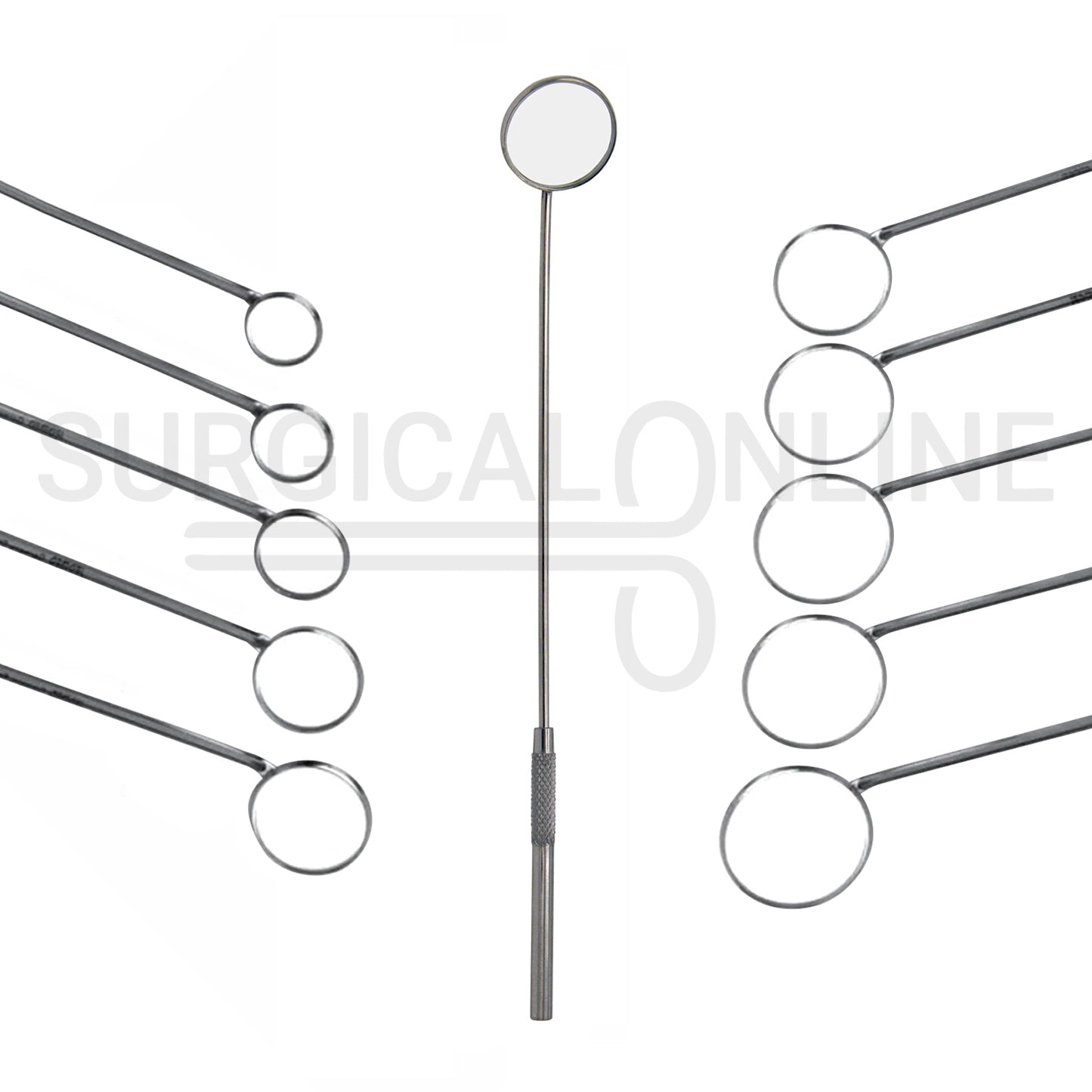 11 Pcs Laryngeal Mirrors #000–#8 Angled Mirror With Long Grip Handle Set
