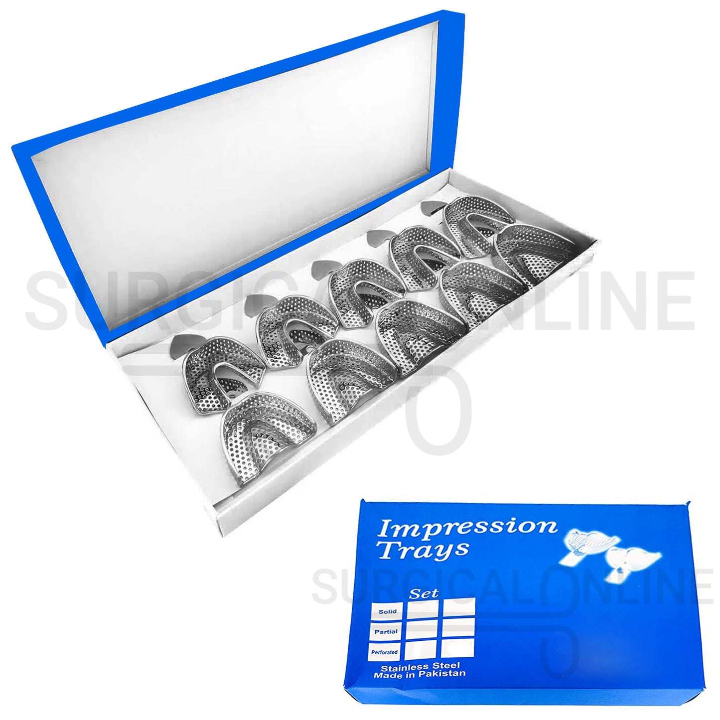 10 Dental Impression Trays Perforated XS, S, M, L & XL