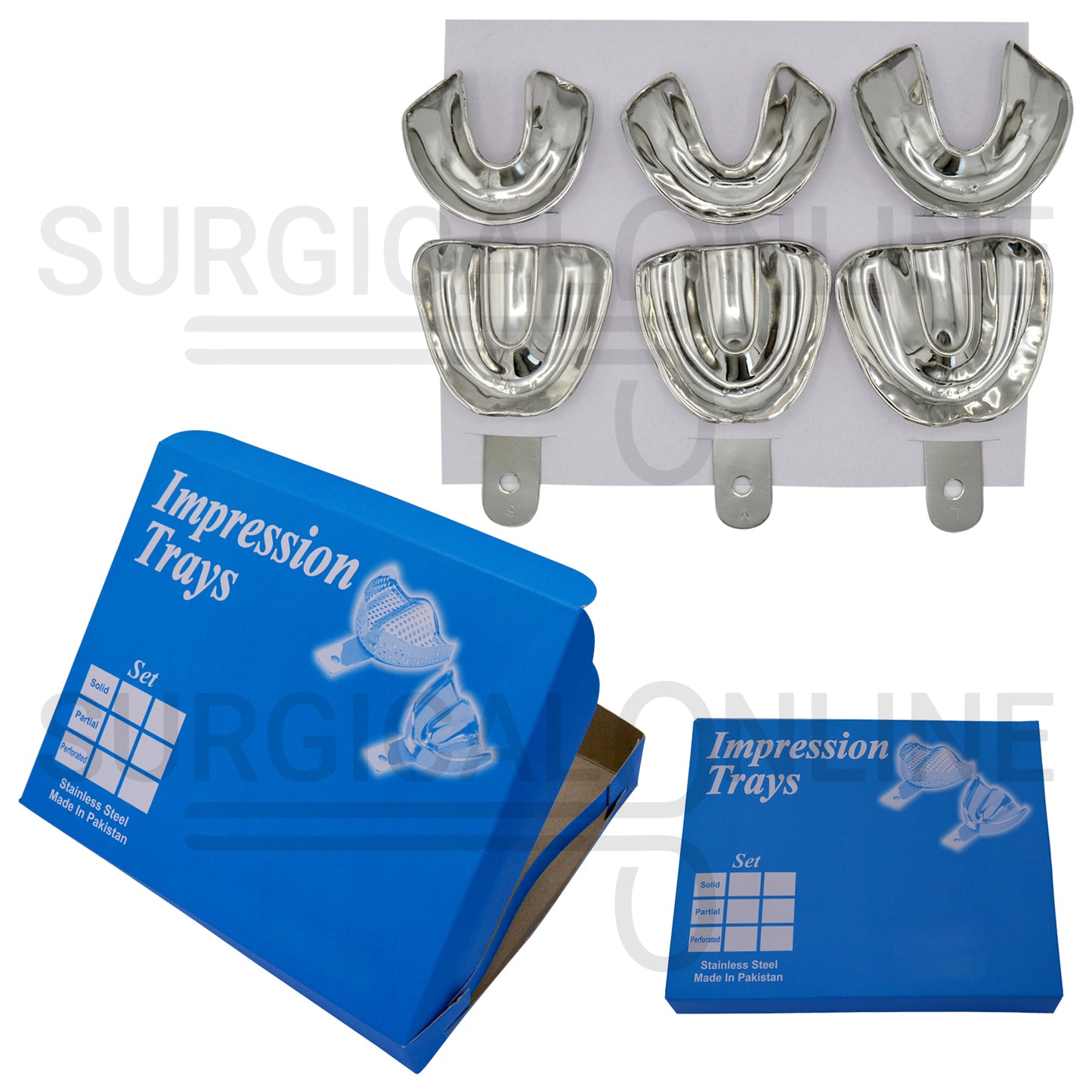 6 Edentulous Denture Metal Impression Trays Solid