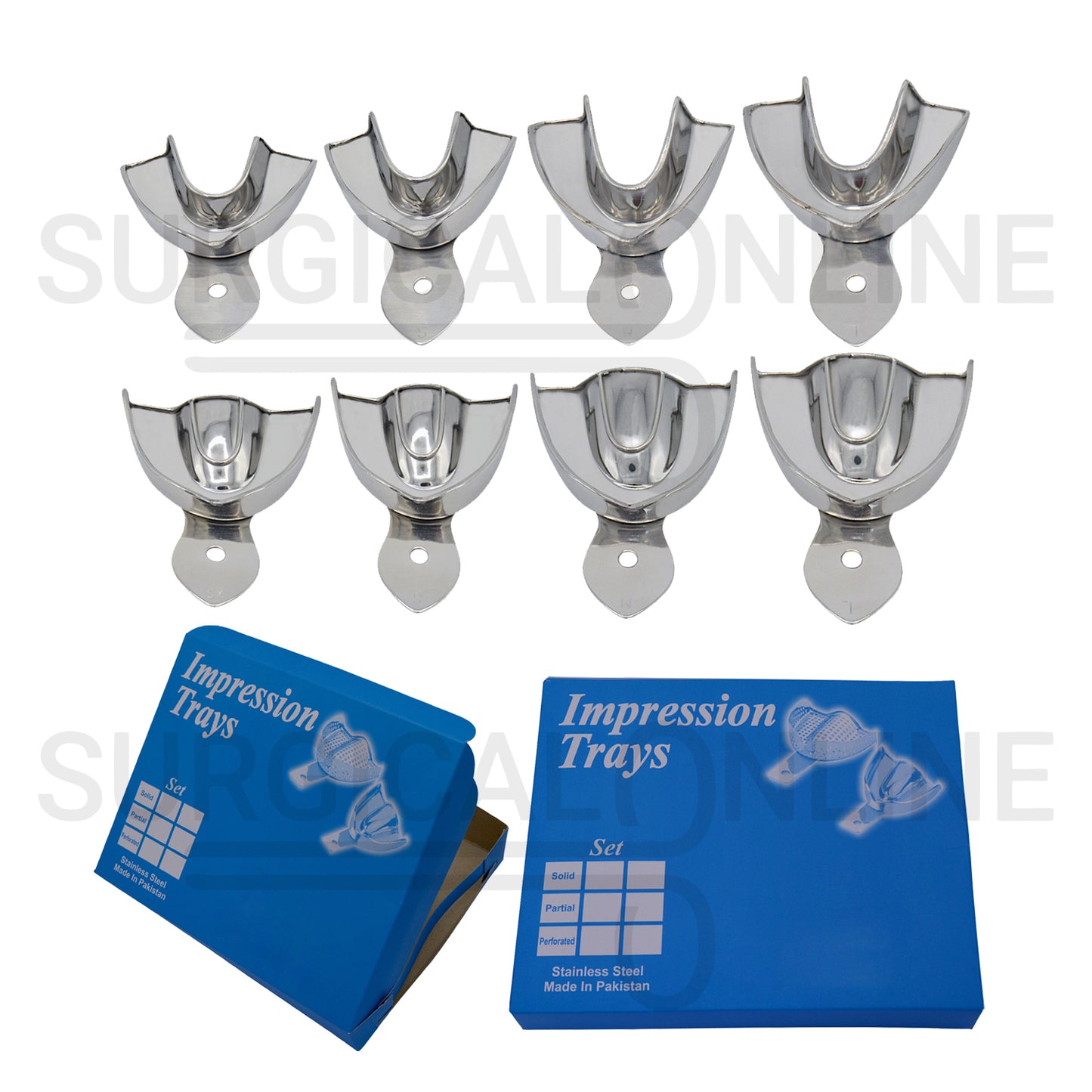 Metal Impression Trays Solid Set of 8 Kit XS, S, M, L