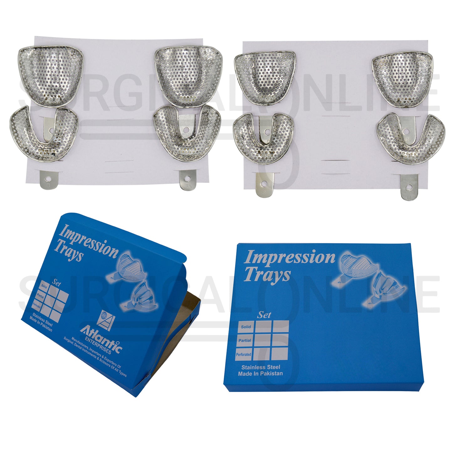 8 Edentulous Impression Trays S, M, L, XL - Perforated