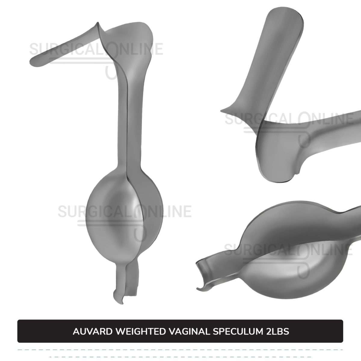 Auvard Weighted Speculum 2Lbs (909 G), Straight Blade 1 1/2" (3.8 cm) X 3 1/4" (8.3 cm), Slightly Angled 75°