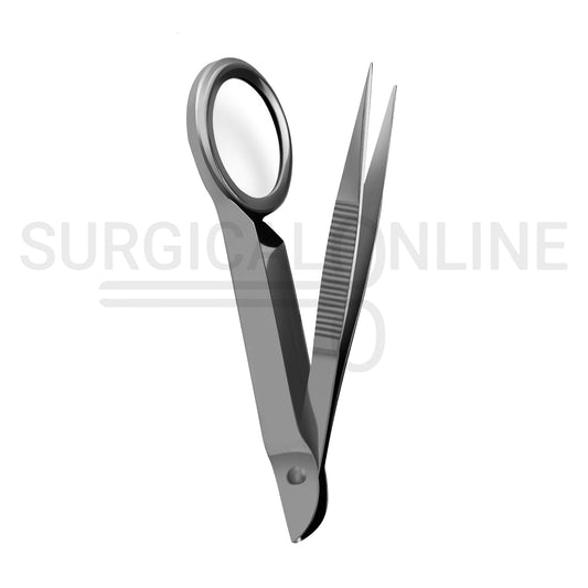 Plain Splinter Forceps With Magnifier 3.50"
