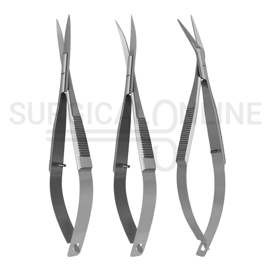 3 Pcs Castroviejo Micro Iris Scissors 4.5″ Straight, Curved, Angled Set