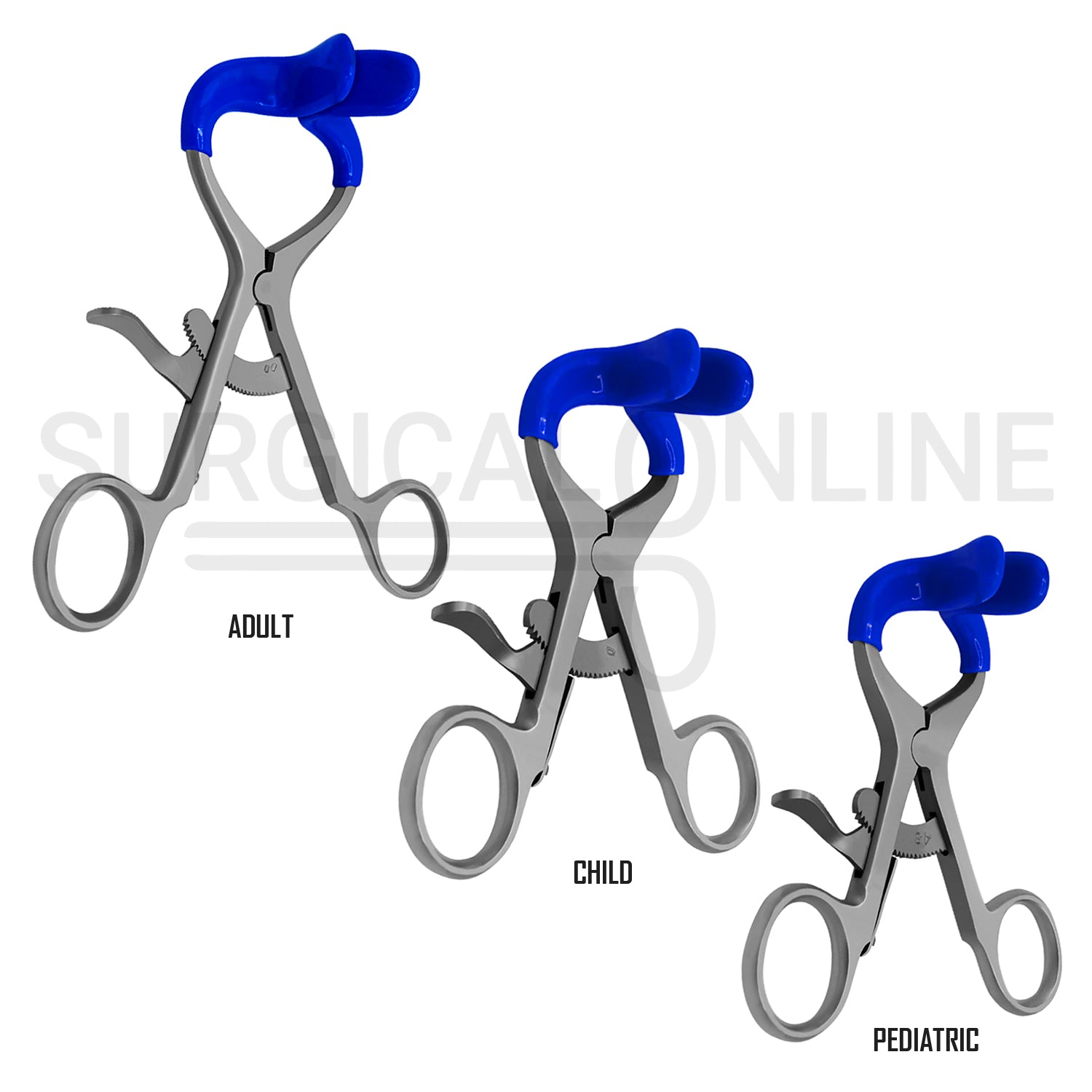 3 Pcs Molt Mouth Gag Retractor 3.5″, 4.5″ & 5.5″ With Blue PVC Tips Set