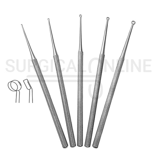5 Pcs Buck Ear Curette 6.5″ Angled Sharp Blade #00, #0, #1, #2 & #3 Set