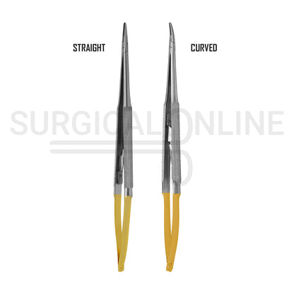 2 Pcs TC Castroviejo Needle Holder 5.5″ Straight & Curved Set