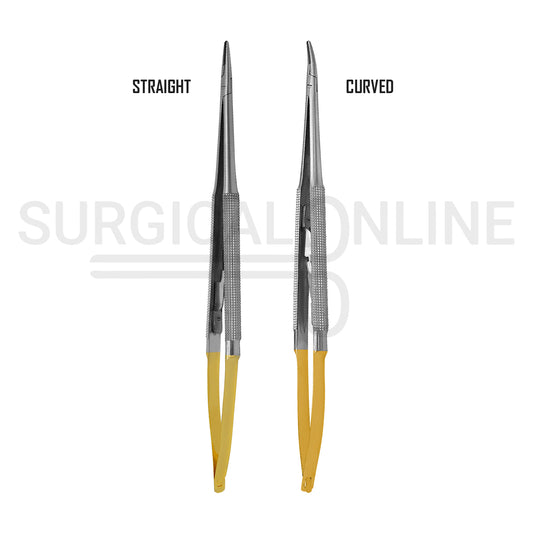 2 Pcs TC Castroviejo Needle Holder 5.5″ Straight & Curved Set