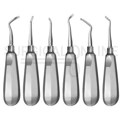 6 Pcs Miller Dental Elevators East, West, Right & Left Rounded Blade Set