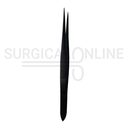 Splinter Forceps Black 4.50" Fine Point Serrated Tips