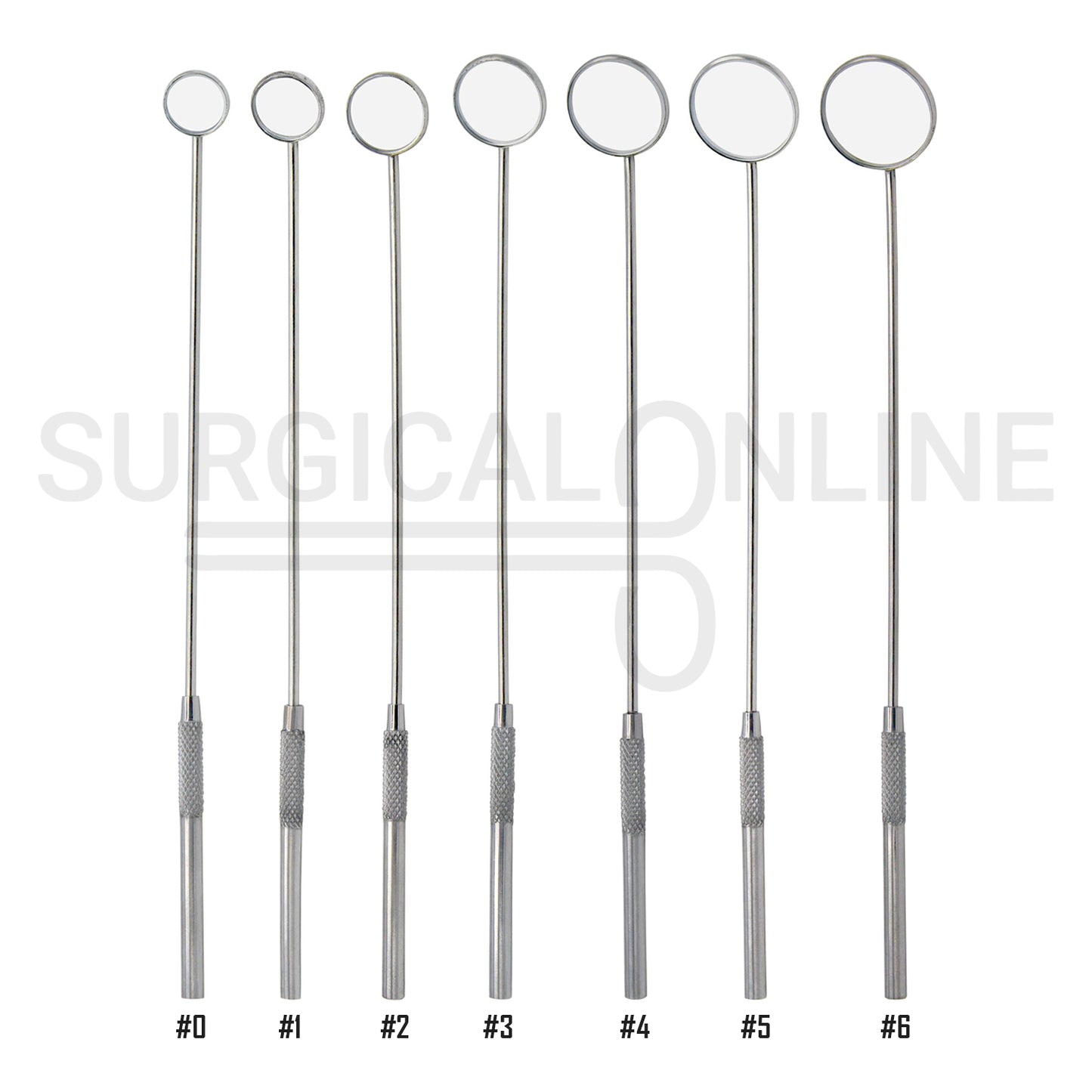 7 Pcs Laryngeal Mirrors #0–#6 Angled Mirror With Long Grip Handle Set