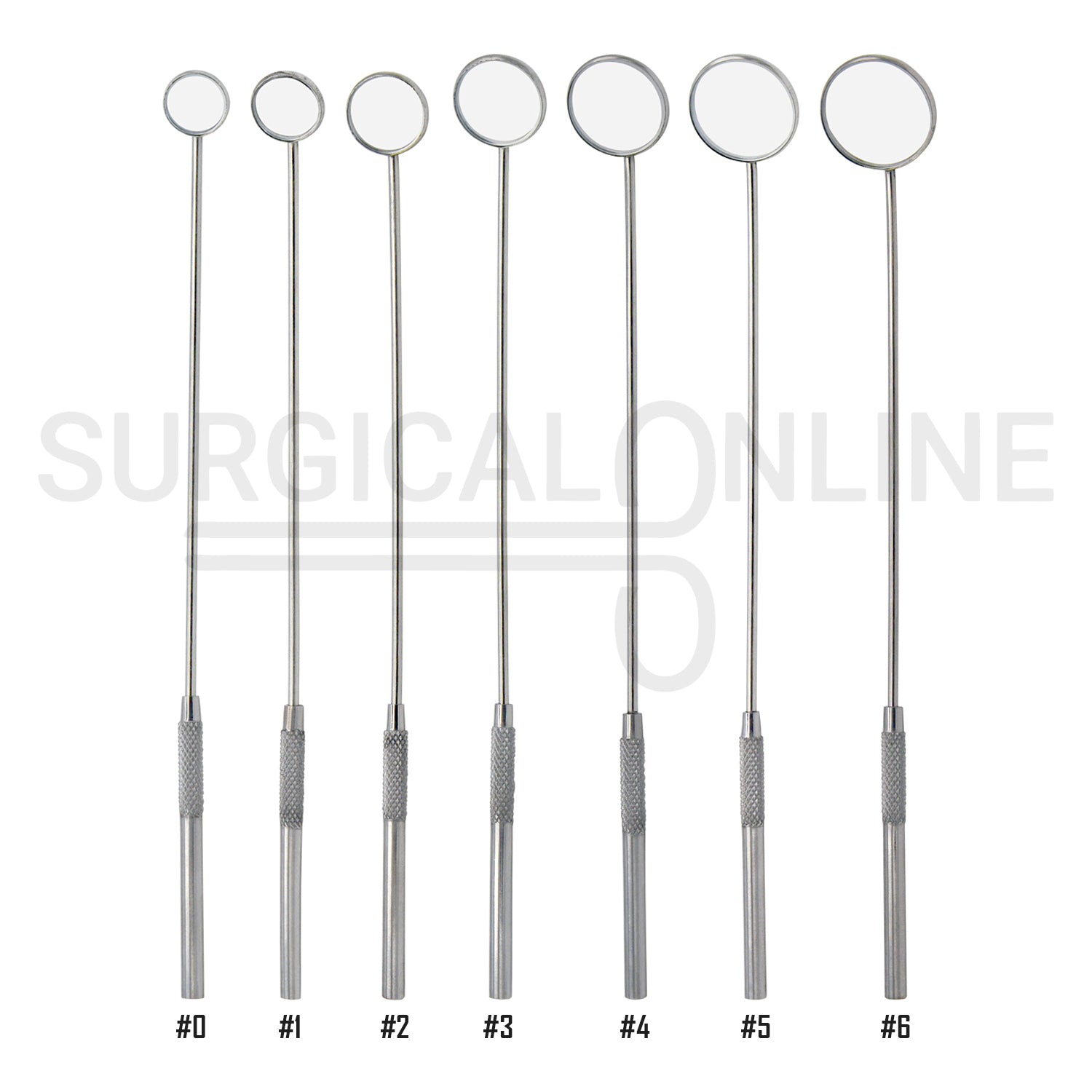 7 Pcs Laryngeal Mirrors #0–#6 Angled Mirror With Long Grip Handle Set