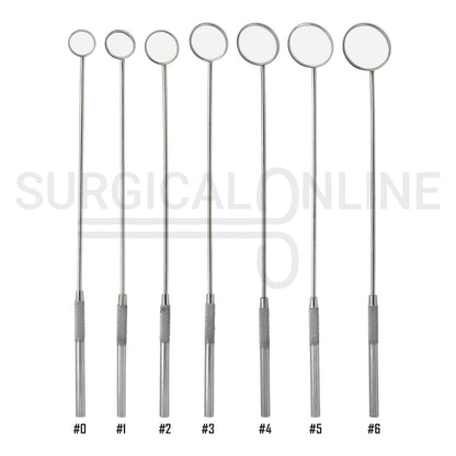 7 Pcs Laryngeal Mirrors #0–#6 Angled Mirror With Long Grip Handle Set