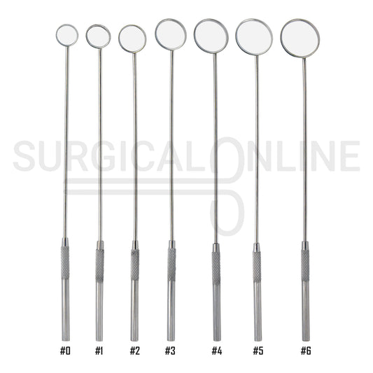 7 Pcs Laryngeal Mirrors #0–#6 Angled Mirror With Long Grip Handle Set