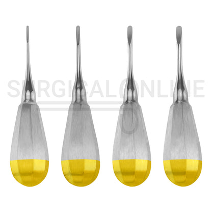 4 Pcs Luxating Elevator 2, 3, 4 & 5mm Straight Tip 5″ Half Gold Handle Set