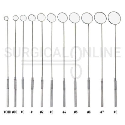 11 Pcs Laryngeal Mirrors #000–#8 Angled Mirror With Long Grip Handle Set