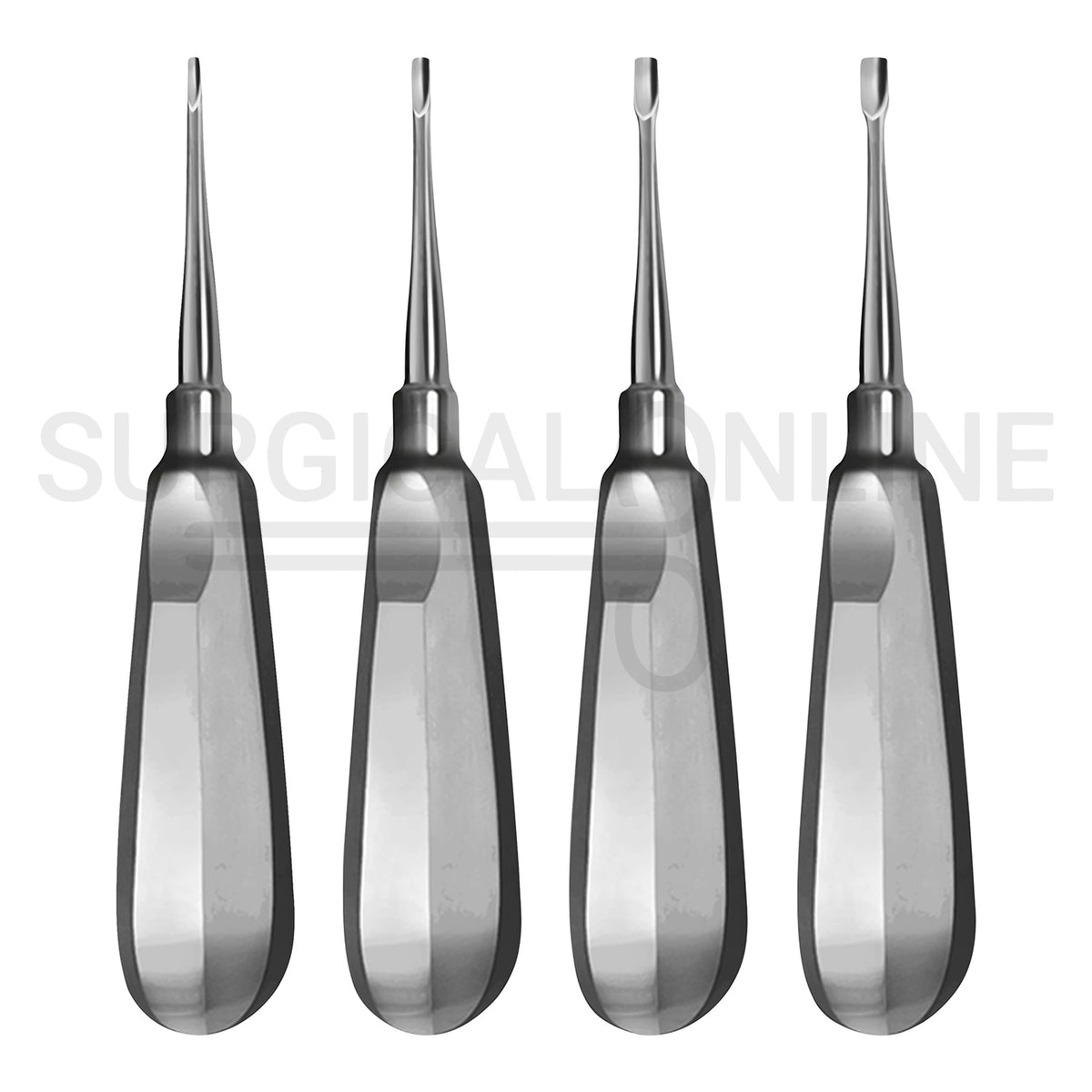 4 Pcs Winged Dental Elevator 1, 2, 3 & 4mm Tips 6″ Standard Handle Set