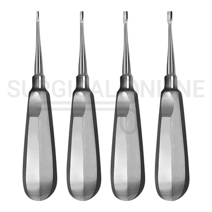 4 Pcs Winged Dental Elevator 1, 2, 3 & 4mm Tips 6″ Standard Handle Set