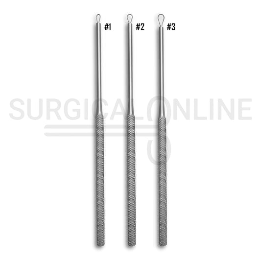 3 Pcs Billeau Ear Loop Curette 6.5″ Ring Blades Size #1, #2 & #3 Set