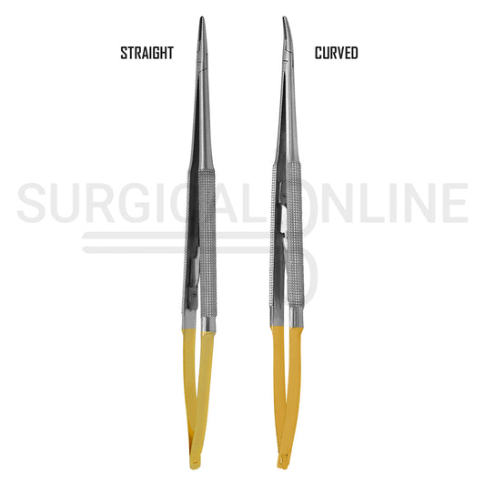 2 Pcs TC Castroviejo Needle Holder 7″ Straight & Curved Set