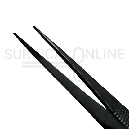 Splinter Forceps Black 4.50" Fine Point Serrated Tips