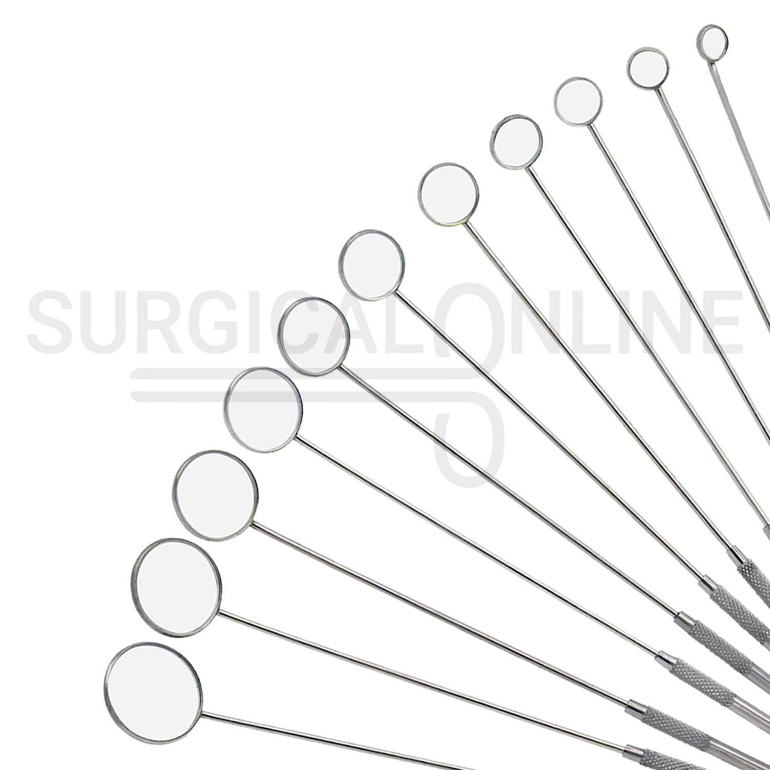 11 Pcs Laryngeal Mirrors #000–#8 Angled Mirror With Long Grip Handle Set
