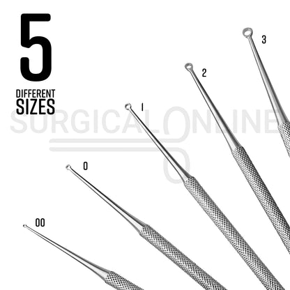 5 Pcs Buck Ear Curette 6.5″ Angled Sharp Blade #00, #0, #1, #2 & #3 Set