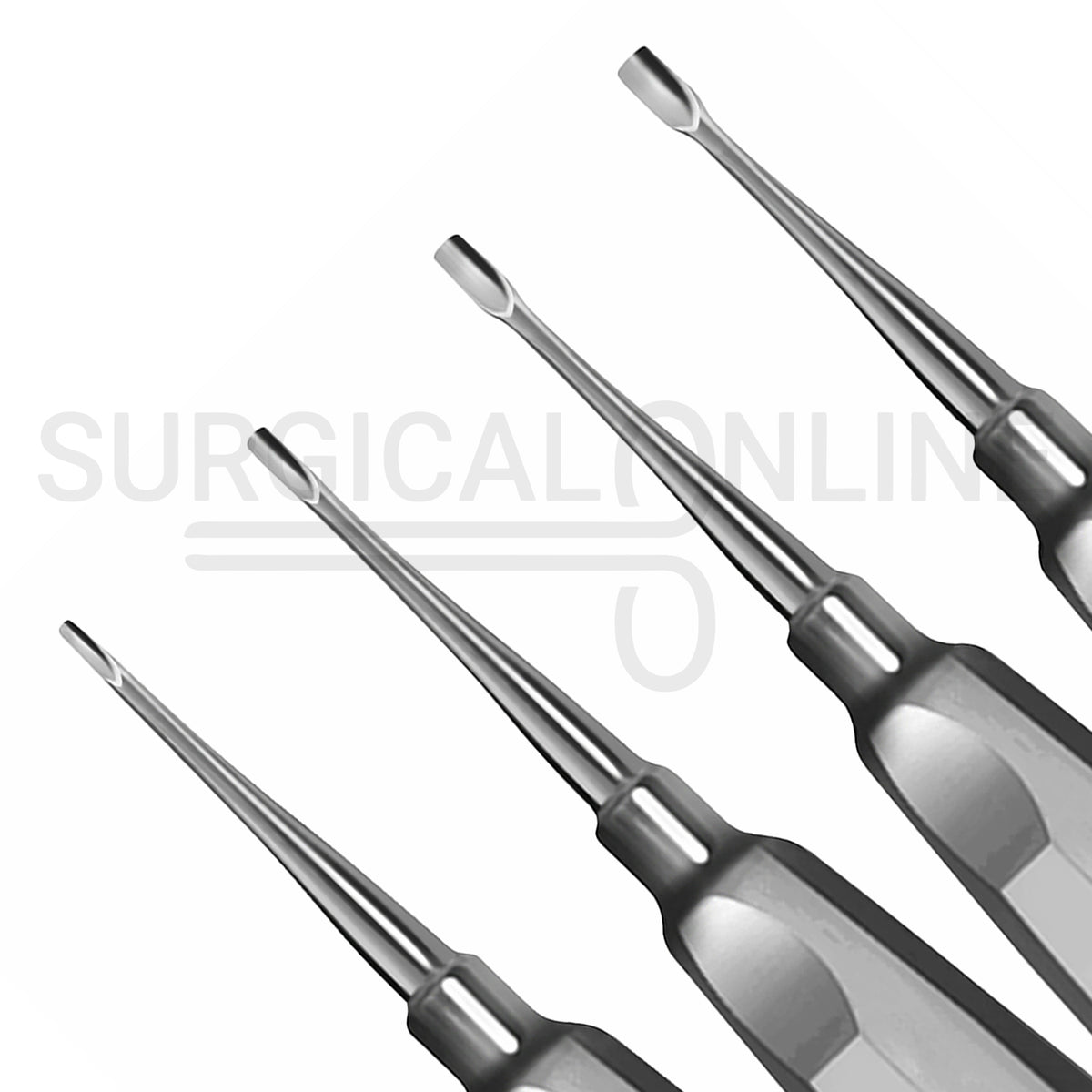 4 Pcs Winged Dental Elevator 1, 2, 3 & 4mm Tips 6″ Standard Handle Set