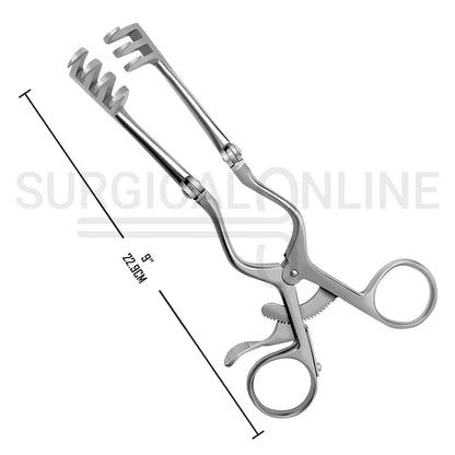 Beckman-Weitlaner Retractor With Hinged Blades 3X4 Prong Sharp 9.00"