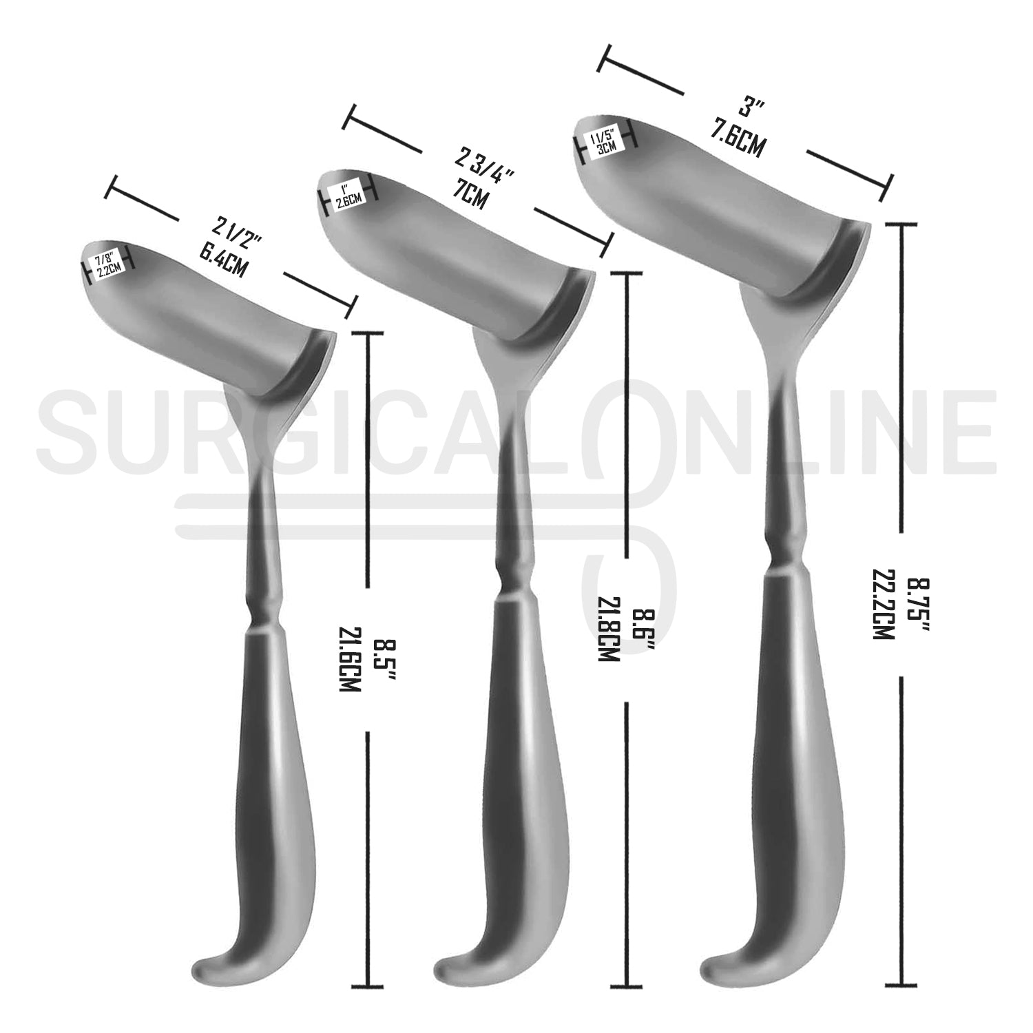 3 Pcs Hill Ferguson Rectal Retractor Small, Medium, & Large Blades Set