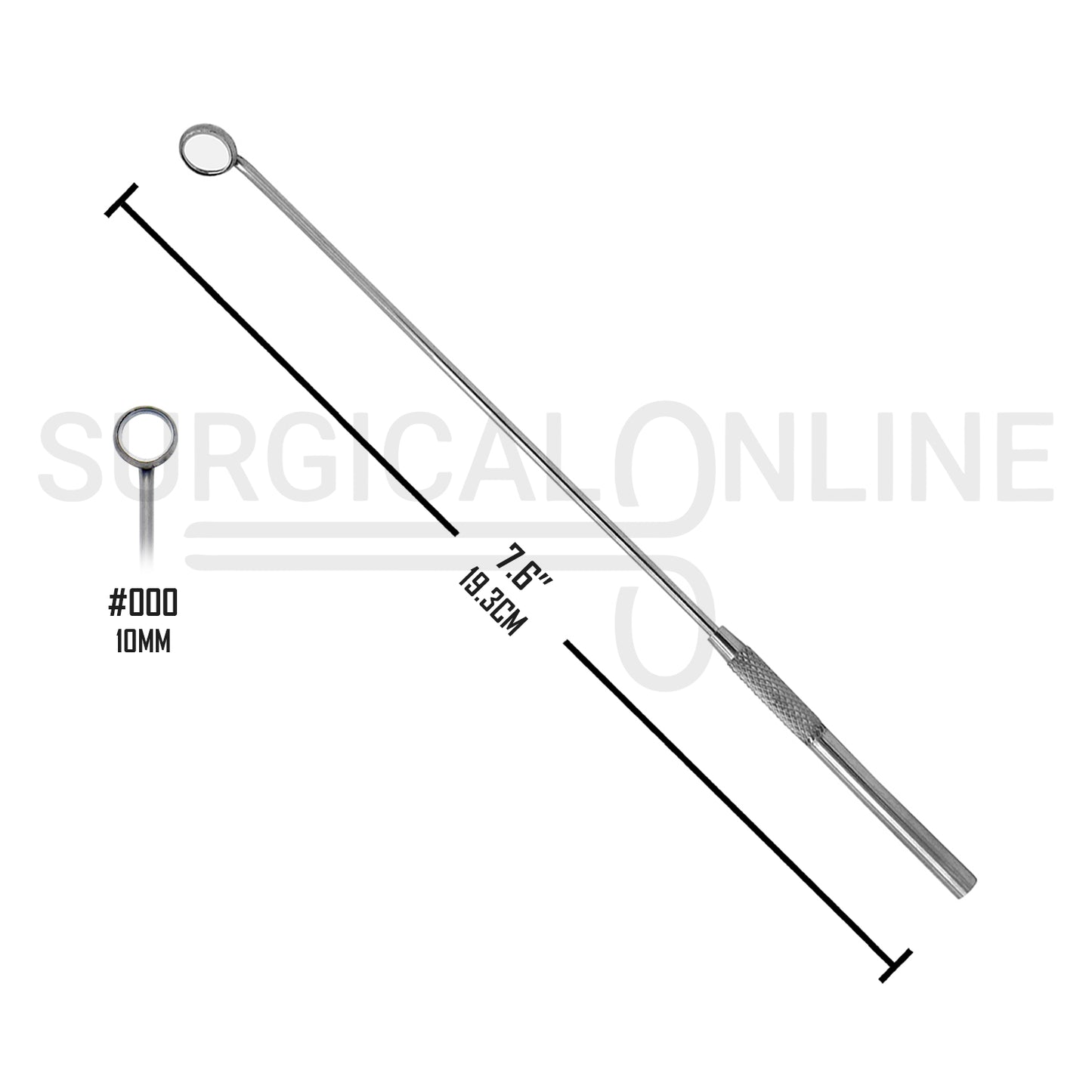 Laryngeal Mirror #000 10mm Angled Mirror With Grip Handle 7.6″