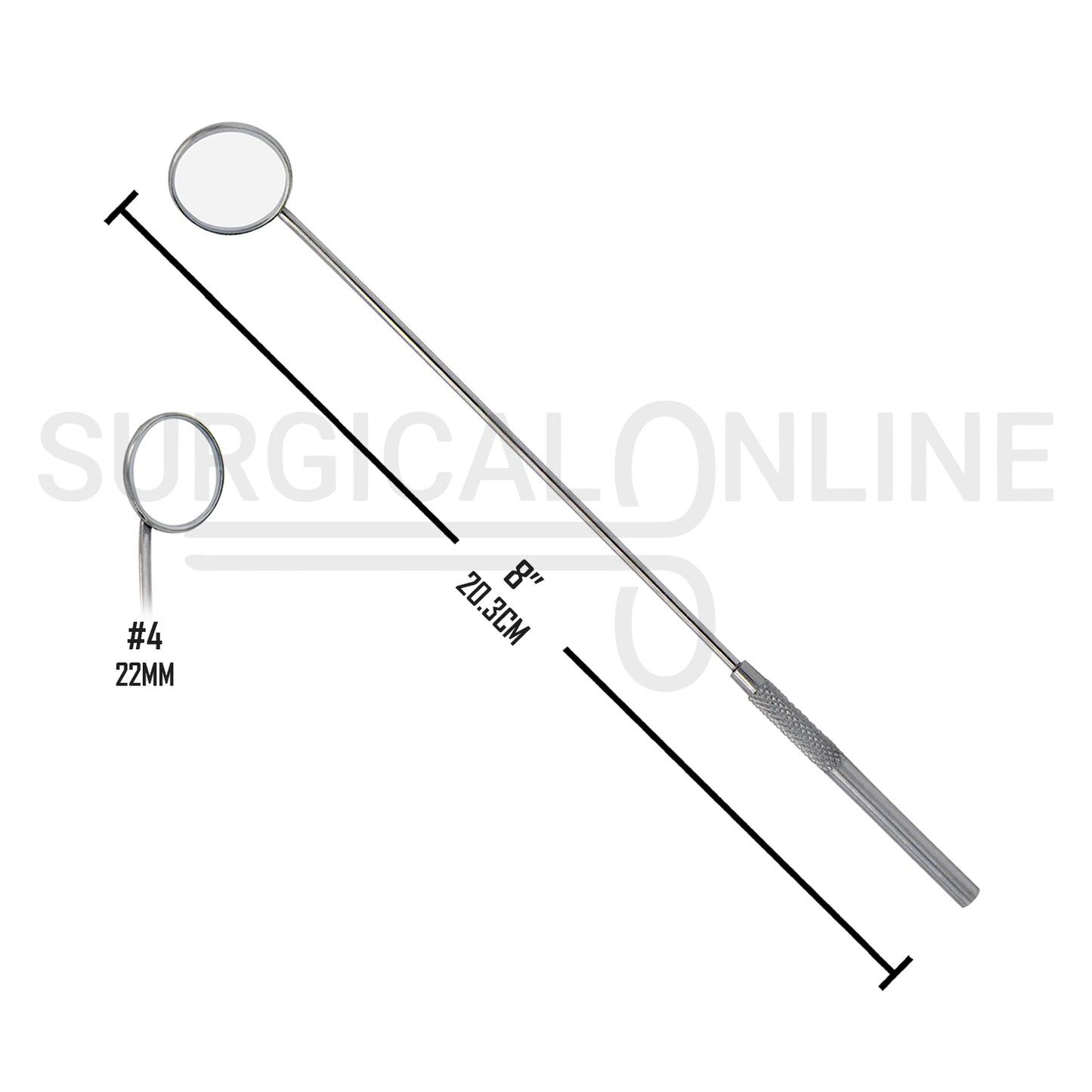 Laryngeal Mirror #4 22mm Angled Mirror With Grip Handle 8"