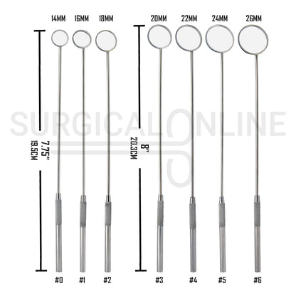 7 Pcs Laryngeal Mirrors #0–#6 Angled Mirror With Long Grip Handle Set