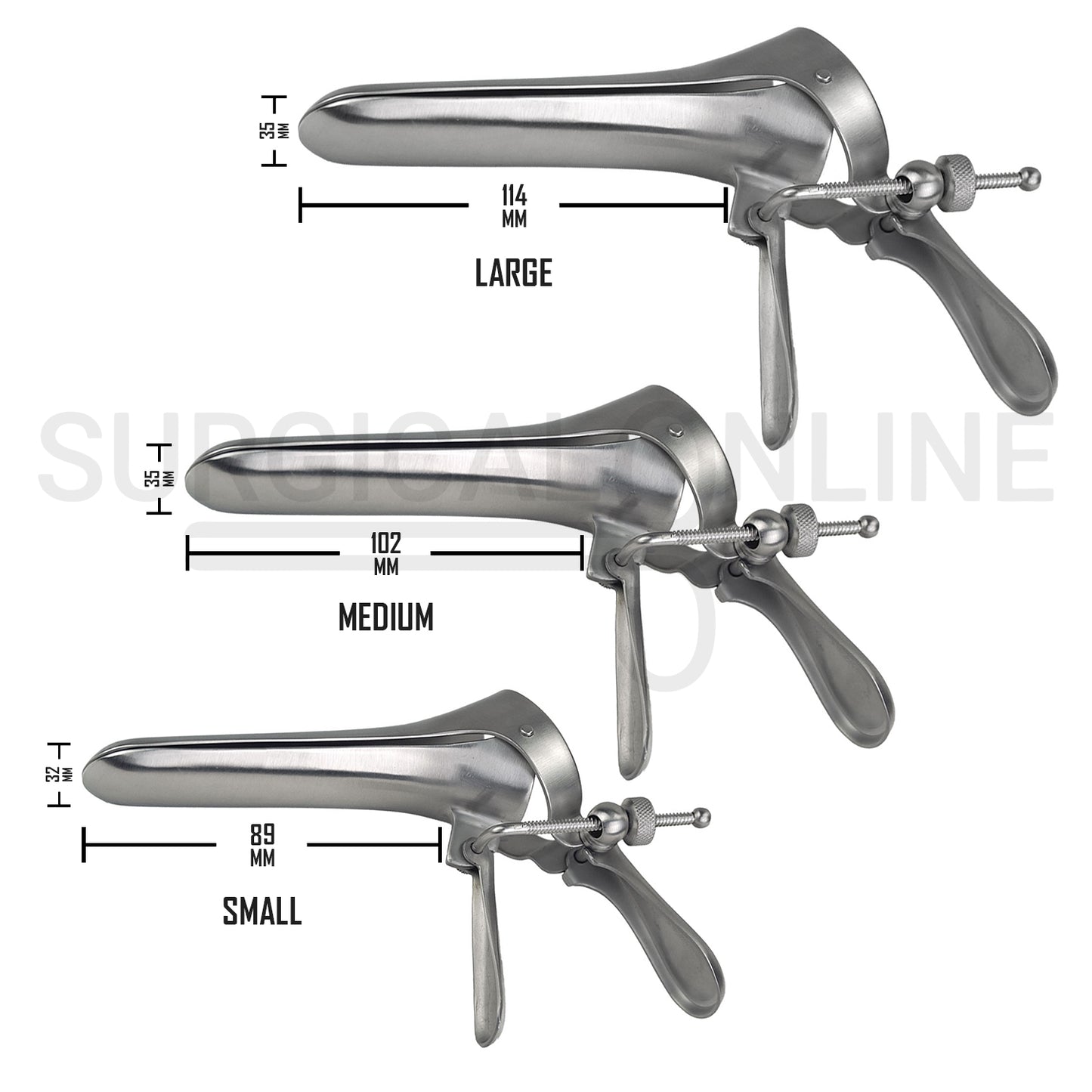3 Pcs Cusco Vaginal Speculum S, M & L Set With Side Screw
