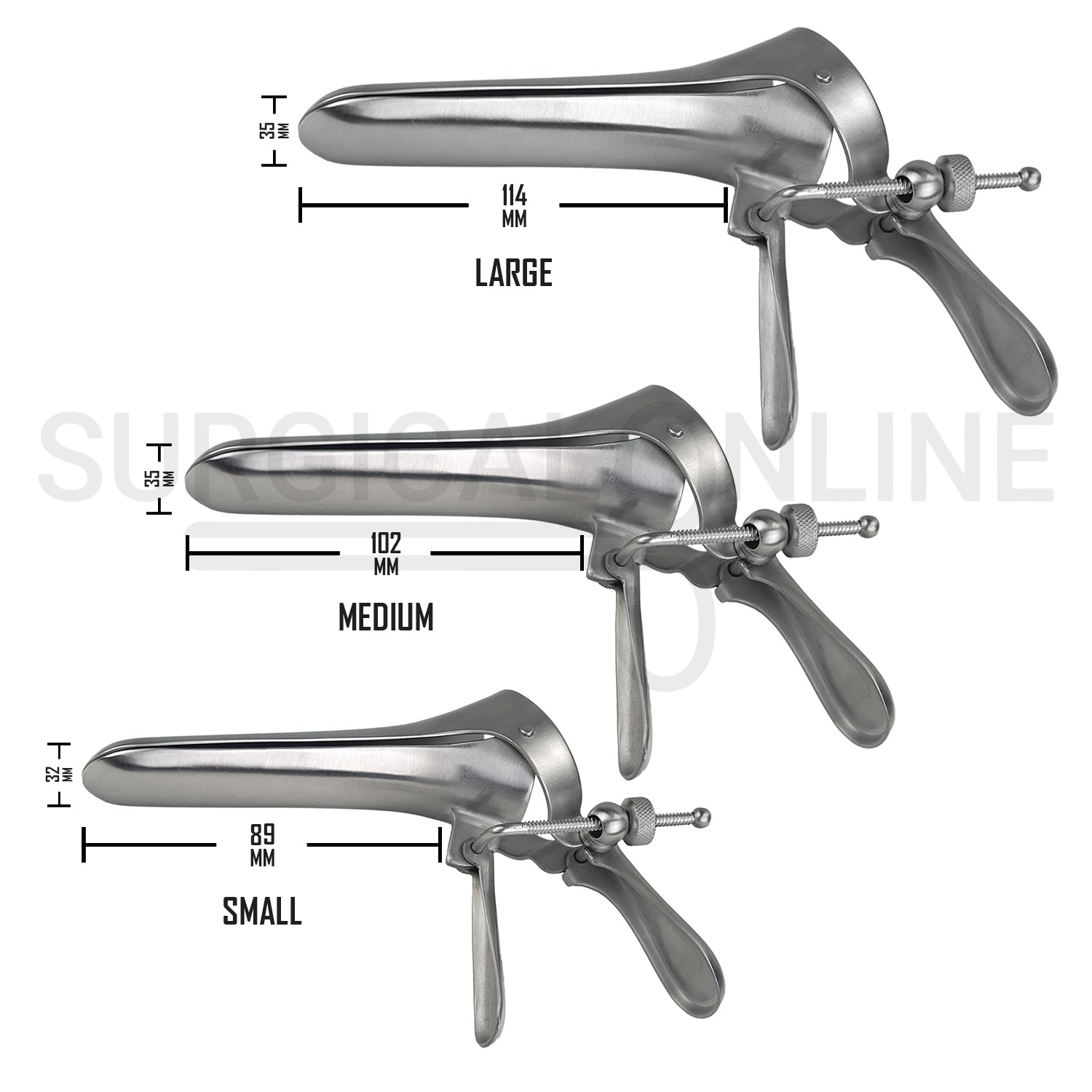 3 Pcs Cusco Vaginal Speculum S, M & L Set With Side Screw
