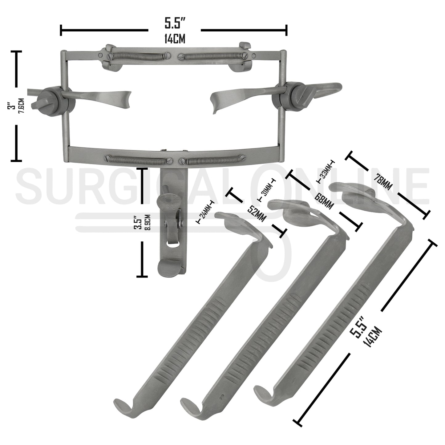 Dingman Mouth Gag Retractor Complete Set With 3 Tongue Blades