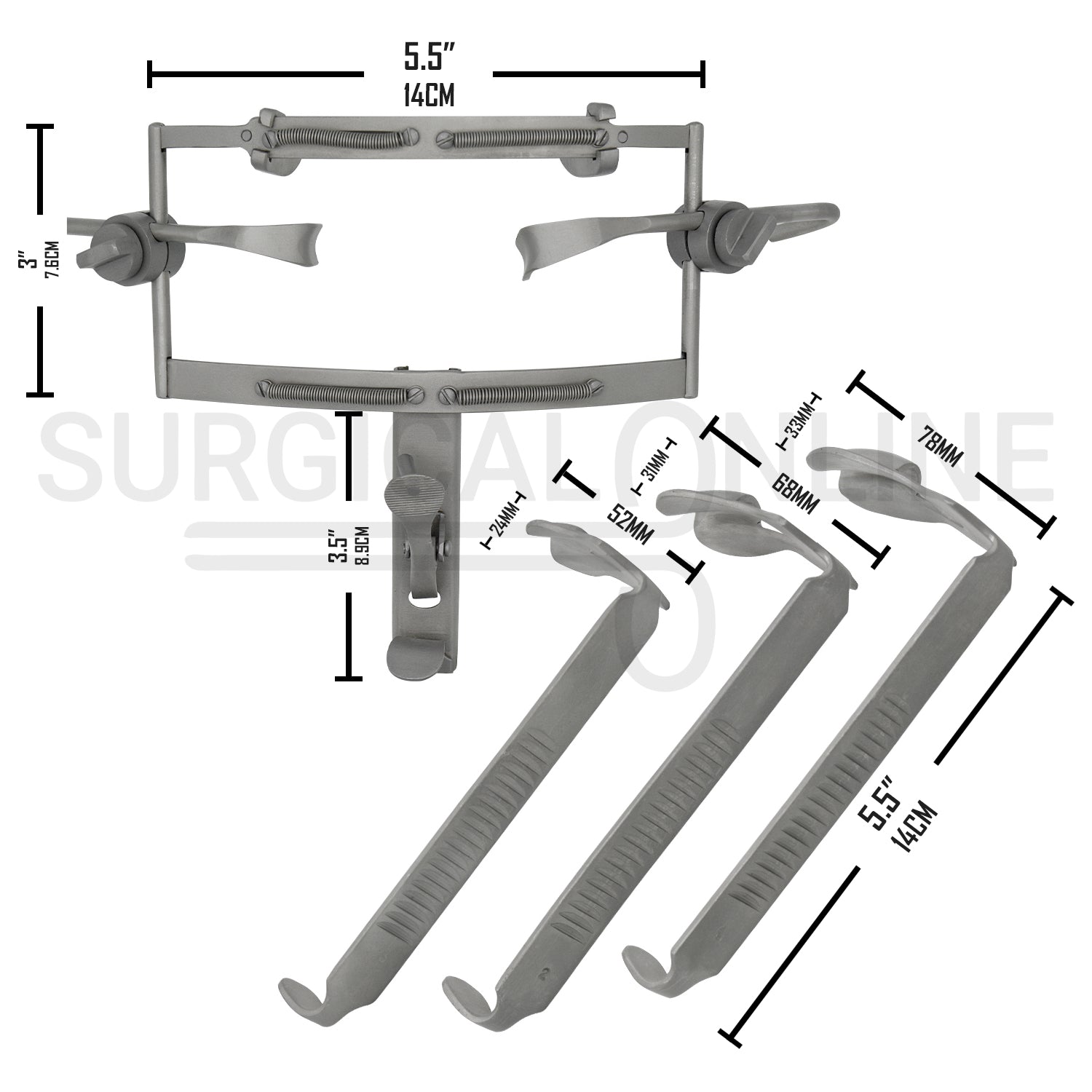 Dingman Mouth Gag Retractor Complete Set With 3 Tongue Blades