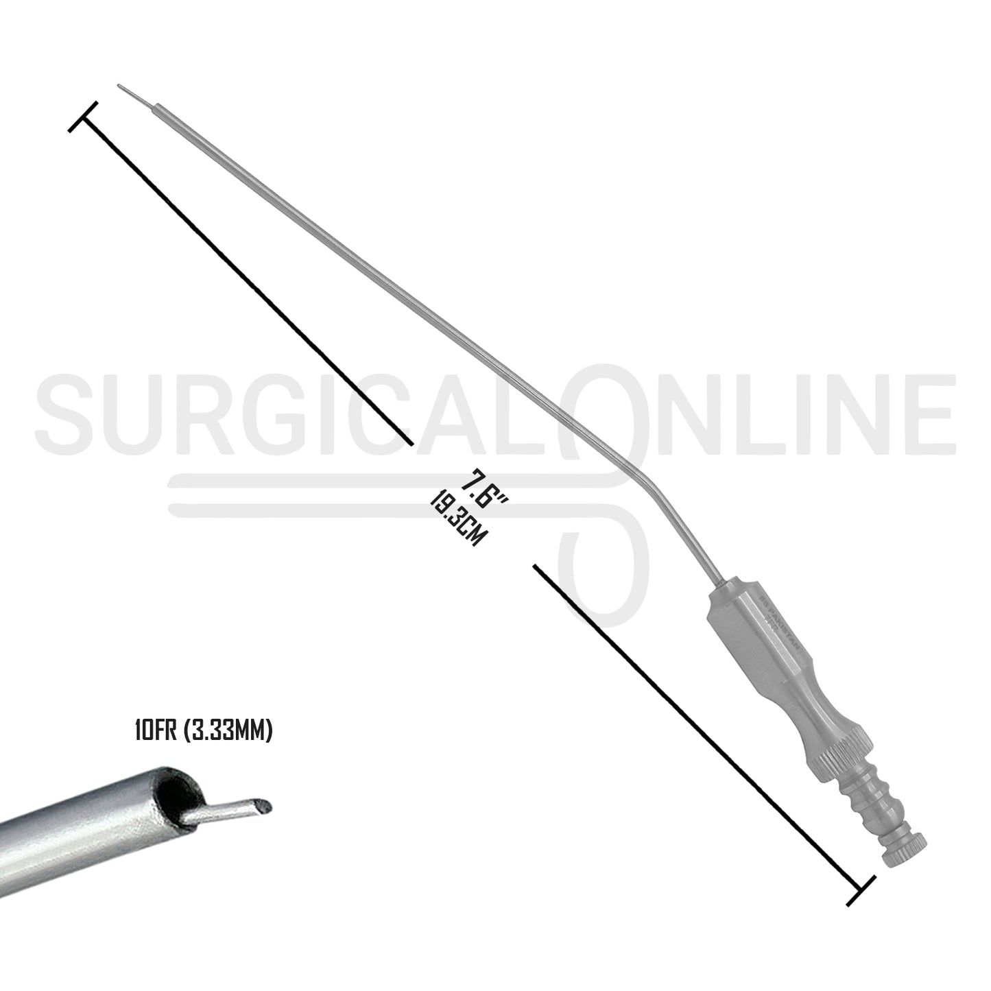 Frazier Suction Tube 10FR (3.33mm) Finger Cut-Off Angled 7.6" Aspirator