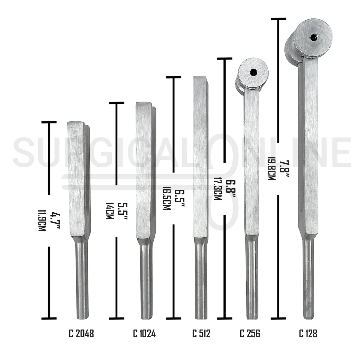 5 Pcs Tuning Fork C-128, C-256, C-512, C-1024 & C-2048 Set