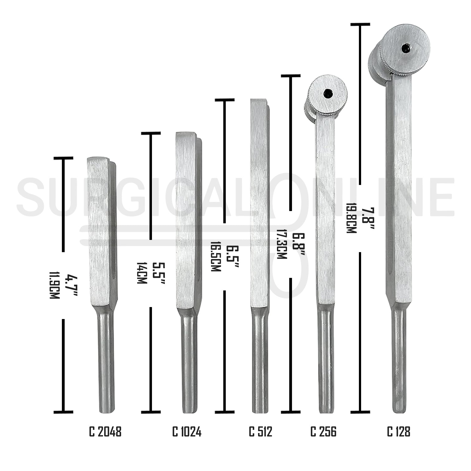 5 Pcs Tuning Fork C-128, C-256, C-512, C-1024 & C-2048 Set