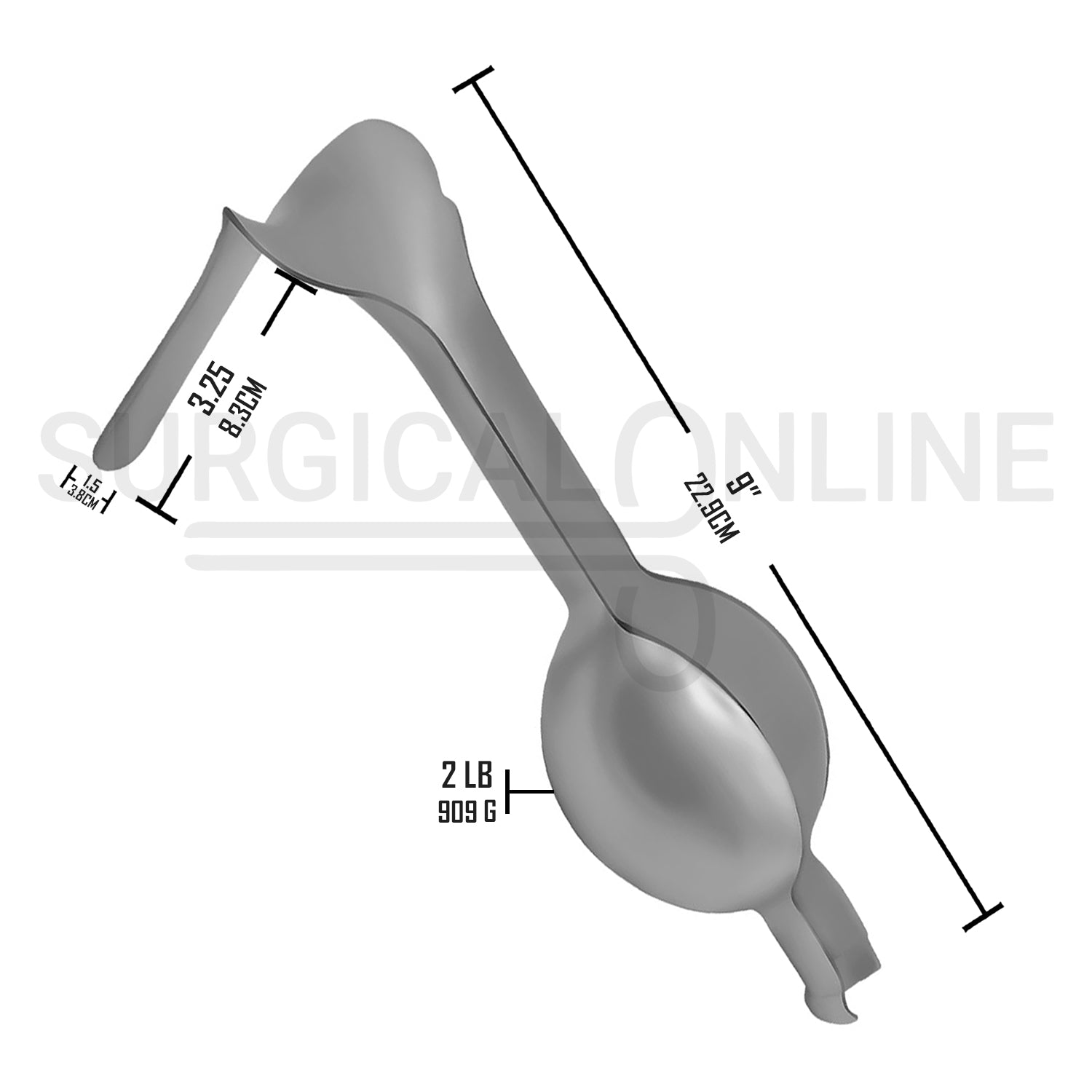 Auvard Weighted Vaginal Speculum 9" 2Lbs (909 G), Slightly Angled 75°