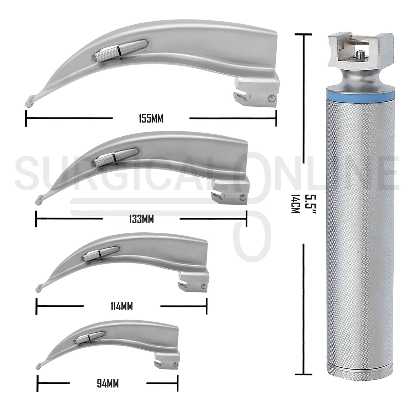 Conventional Laryngoscope Macintosh 4 Blades & 1 Handle Set