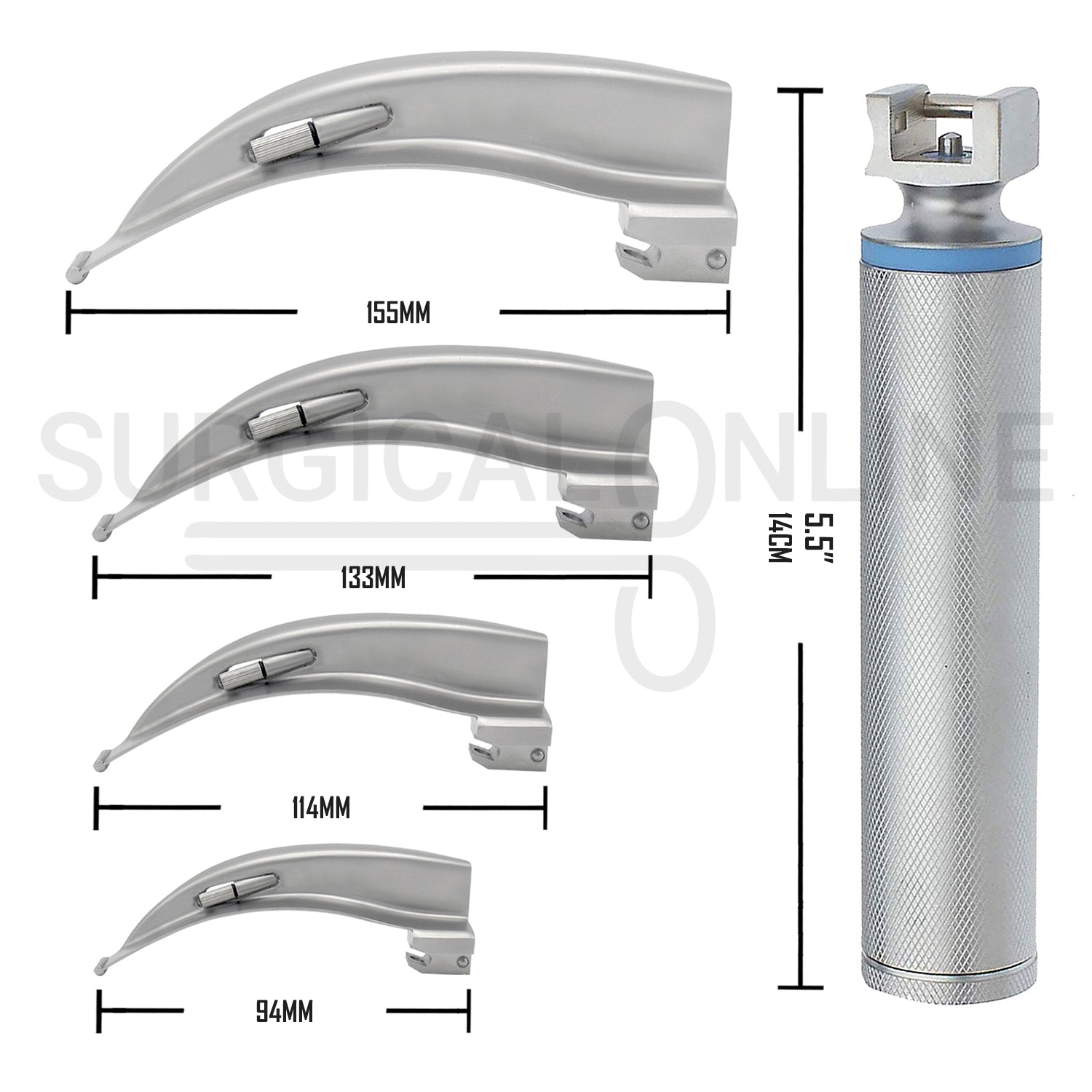 Conventional Laryngoscope Macintosh 4 Blades & 1 Handle Set