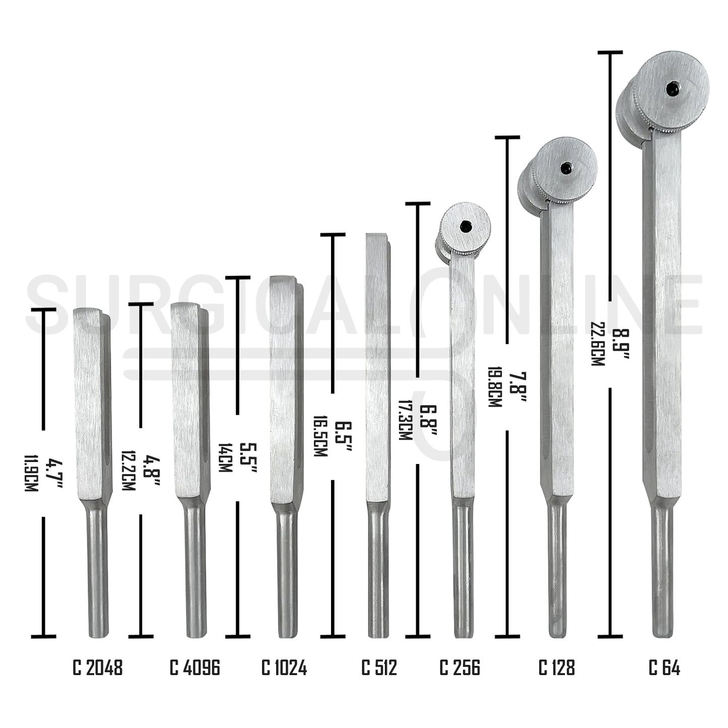 7 Pcs Tuning Fork C64, C128, C256, C512, C1024, C2048 & C4096 Set
