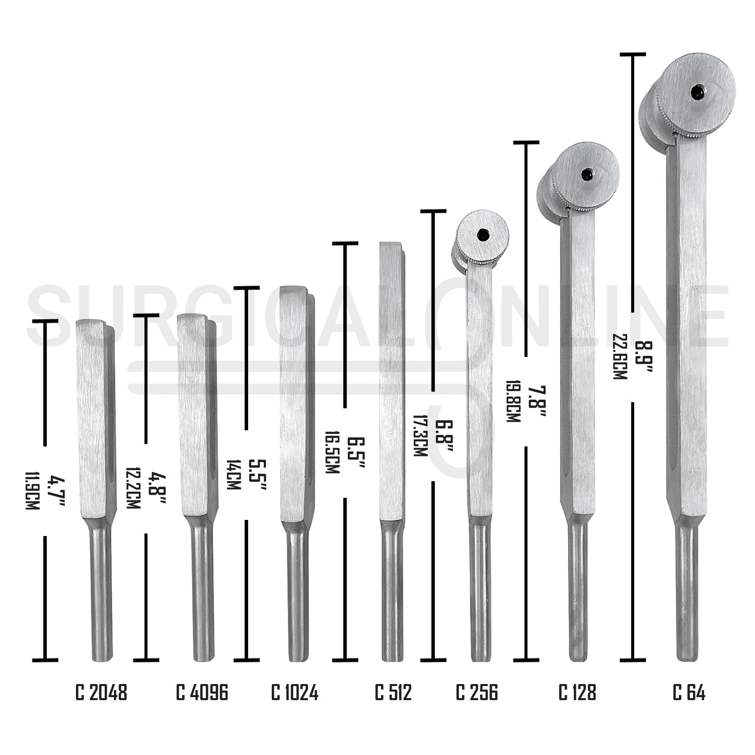 7 Pcs Tuning Fork C64, C128, C256, C512, C1024, C2048 & C4096 Set