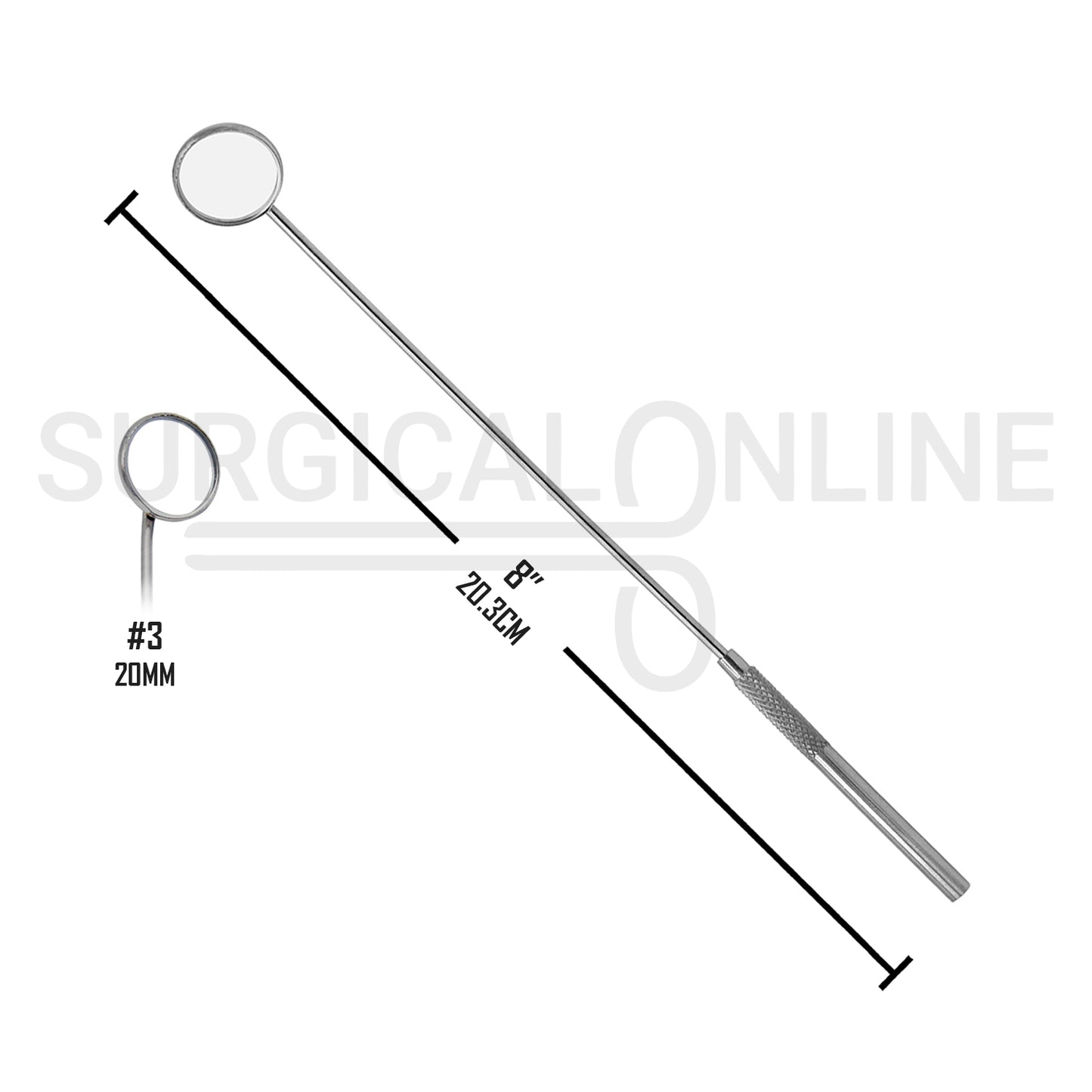 Laryngeal Mirror #3 20mm Angled Mirror With Grip Handle 8"