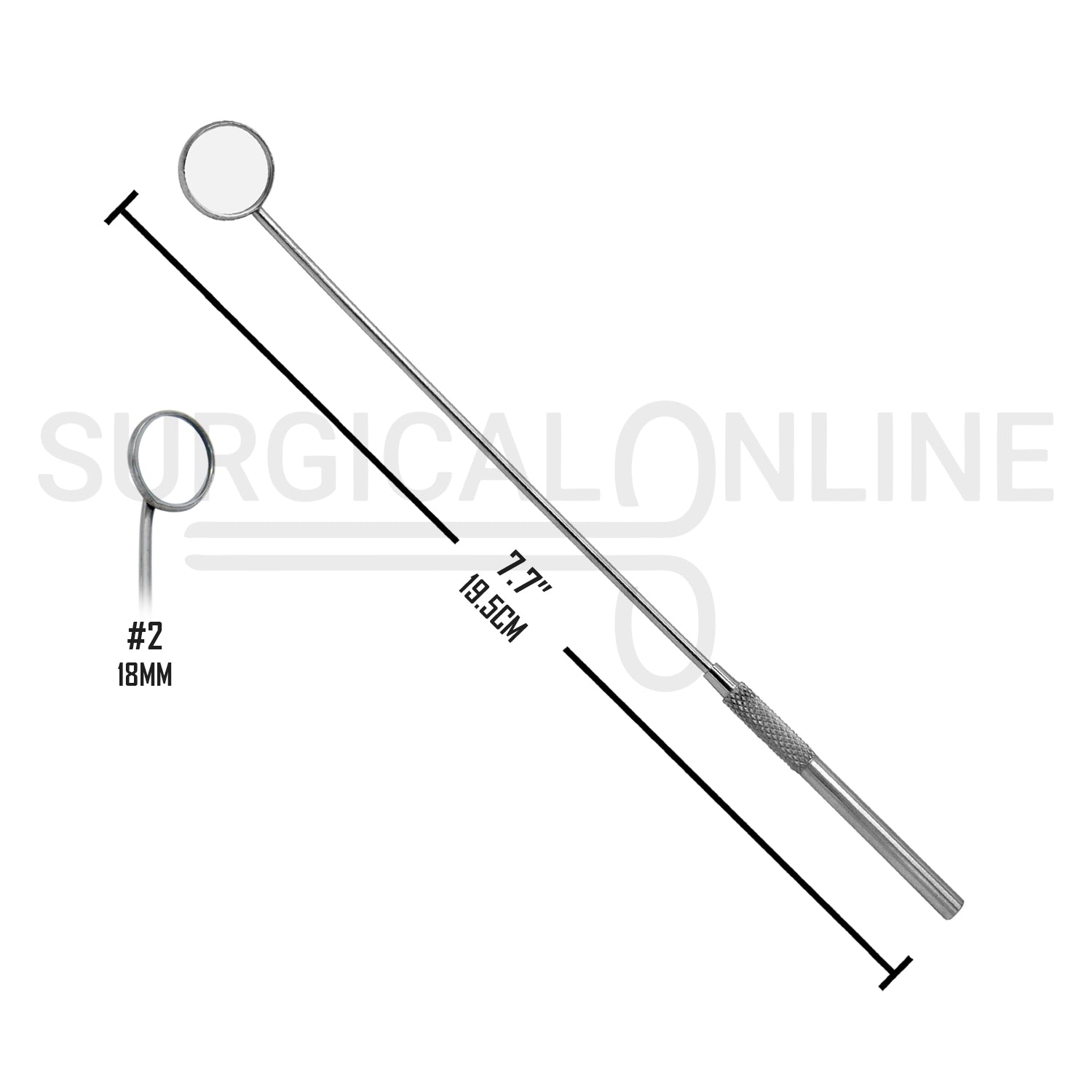 Laryngeal Mirror #2 18mm Angled Mirror With Grip Handle 7.7"