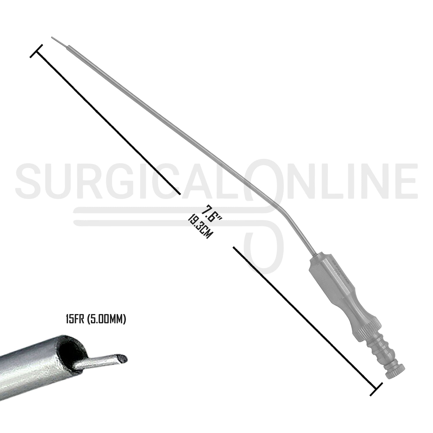 Frazier Suction Tube 15FR (5.00mm) Finger Cut-Off Angled 7.6" Aspirator