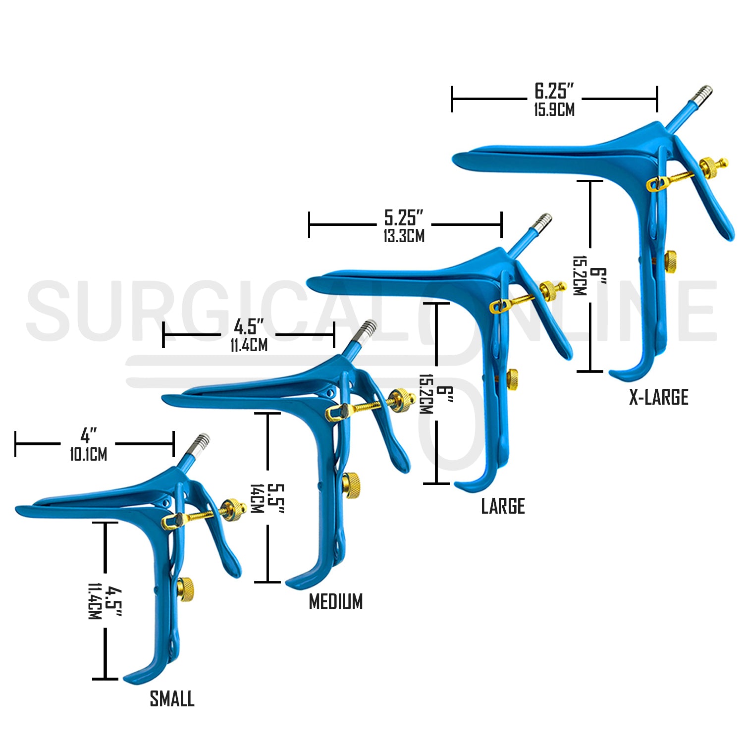 4 Pcs LLETZ LEEP Pederson Vaginal Speculum Blue Coated S, M, L & XL Set