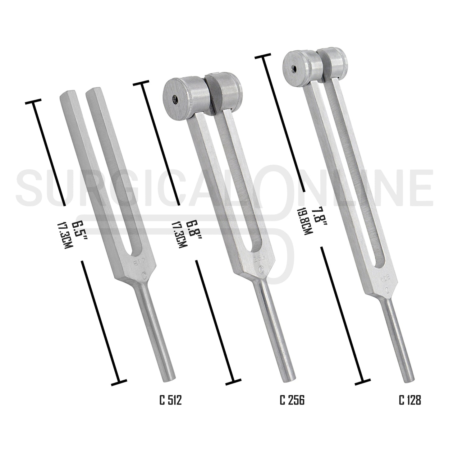 3 Pcs Tuning Fork C-128, C-256 & C-512 Set